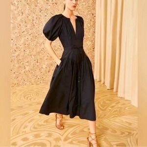 Ulla Johnson Carina Puff Sleeve Midi Dress in Black 100% Cotton Size 8